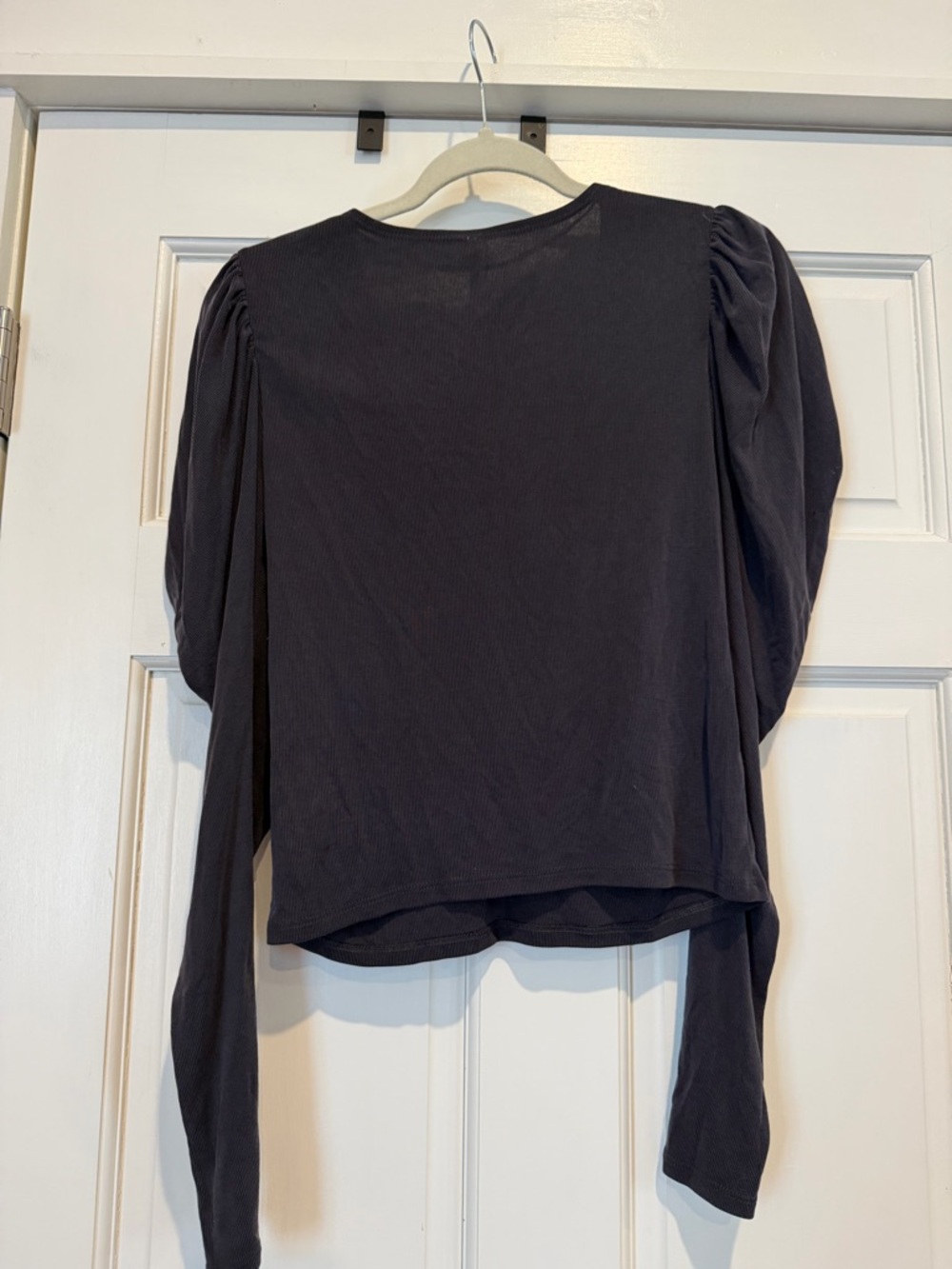 Free People Black Tie-Front Puff Sleeve Top - Picture 6 of 6